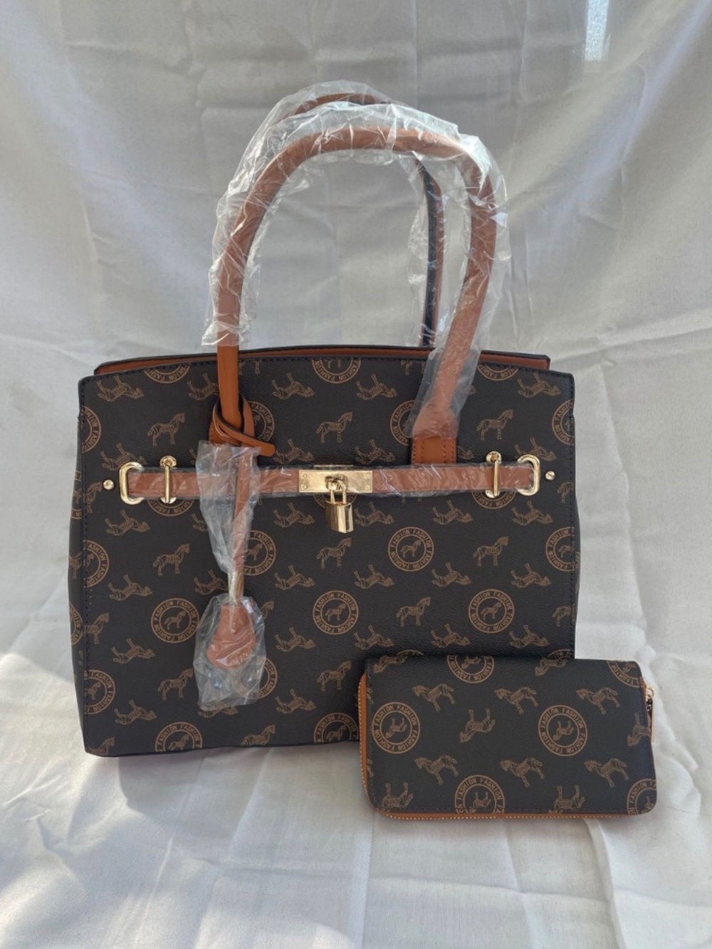 Dark and Light Brown purse with Horses and wallet